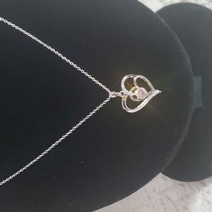 Birth Stone Double Heart Pendant in Sterling Silver Necklace
